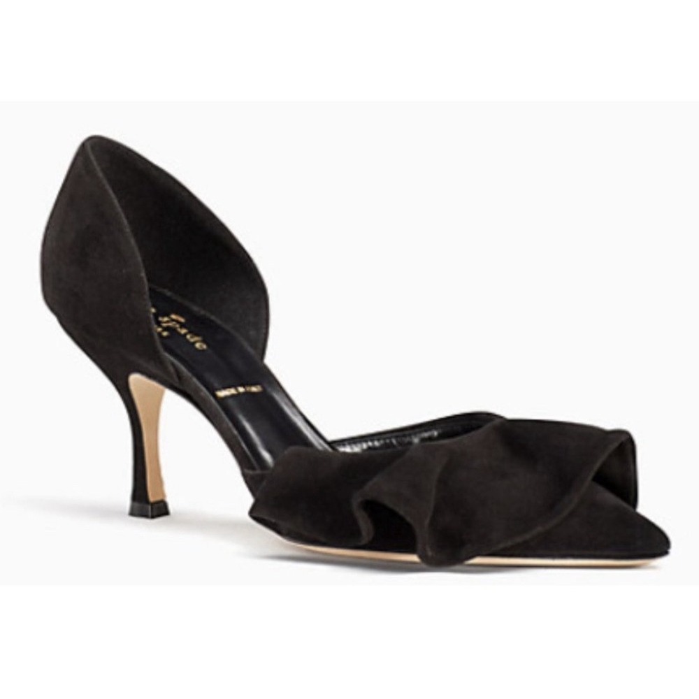 Kate Spade New York "Shayna" ruffled d'orsayβ pumps in black suede Size 7